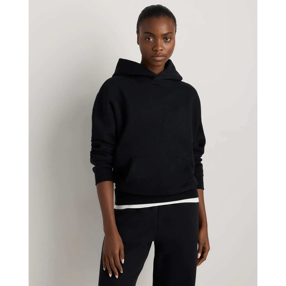 Quince Everyday Fleece Hoodie Black Oversized Sweatshirt Small NWT